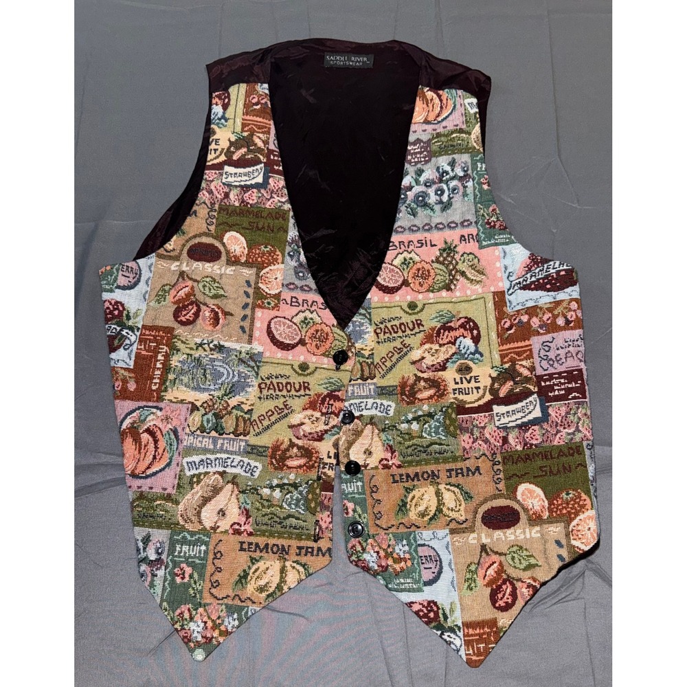 Saddle River Tapestry Fruit Print Vest Made in USA 90s Whimsigoth Vintage - Picture 2 of 10